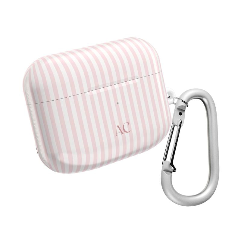 Make a Splash This Summer with Our Custom Monogrammed Pink AirPod Case - Stylish Striped Design for Coastal Adventures