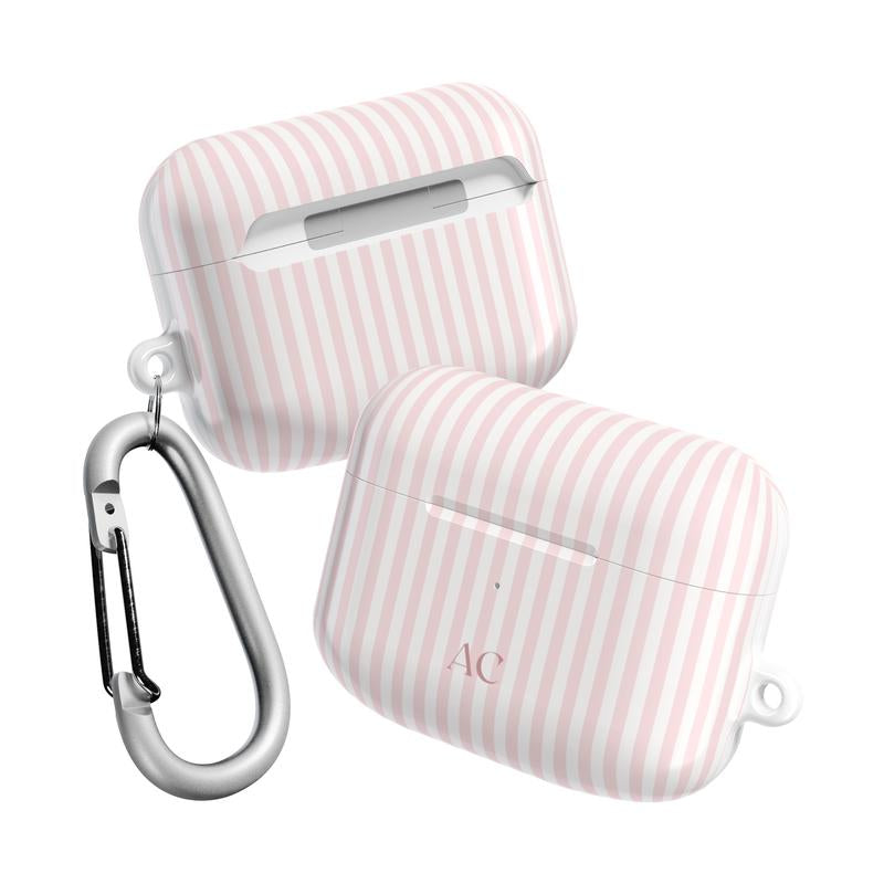 Make a Splash This Summer with Our Custom Monogrammed Pink AirPod Case - Stylish Striped Design for Coastal Adventures