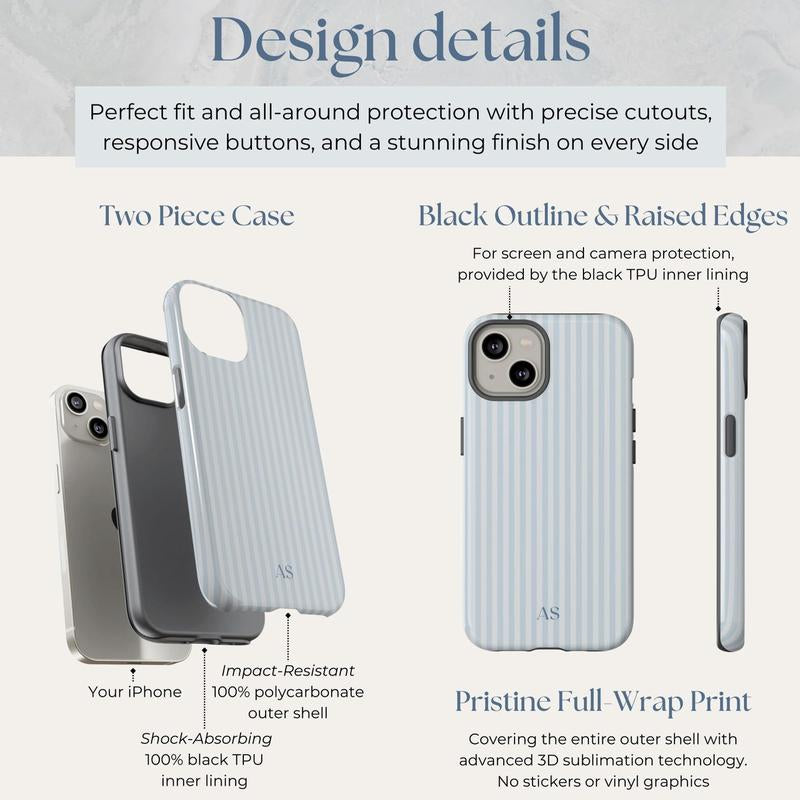 Personalized Blue Striped Phone Case - Custom Monogram Design for a Chic Summer Vibe