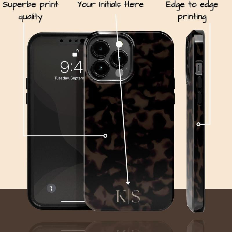 Elevate Your Style with a Personalized Tortoiseshell Phone Case Featuring Custom Initials