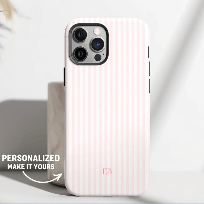 Personalized Pink Striped Phone Case - Custom Monogram for a Chic Summer Look