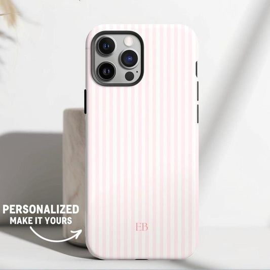 Personalized Pink Striped Phone Case - Custom Monogram for a Chic Summer Look