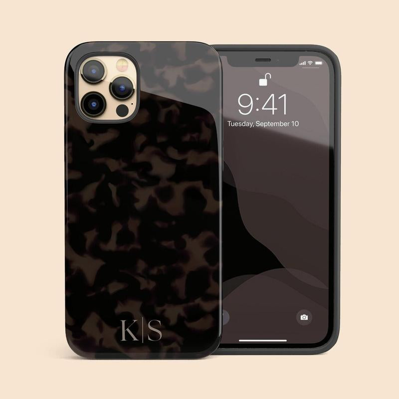Elevate Your Style with a Personalized Tortoiseshell Phone Case Featuring Custom Initials