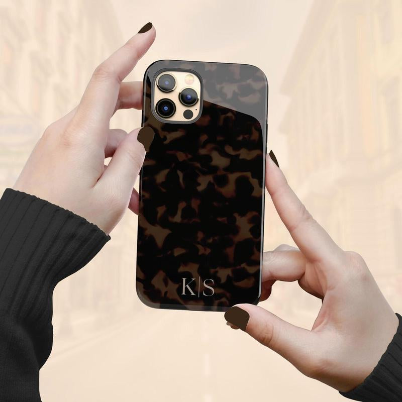 Elevate Your Style with a Personalized Tortoiseshell Phone Case Featuring Custom Initials