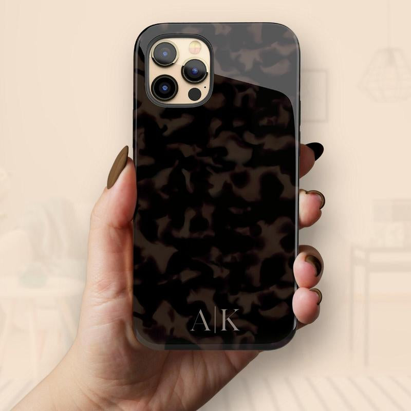 Elevate Your Style with a Personalized Tortoiseshell Phone Case Featuring Custom Initials