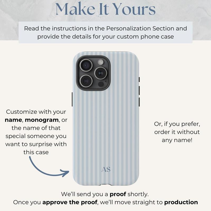 Personalized Blue Striped Phone Case - Custom Monogram Design for a Chic Summer Vibe