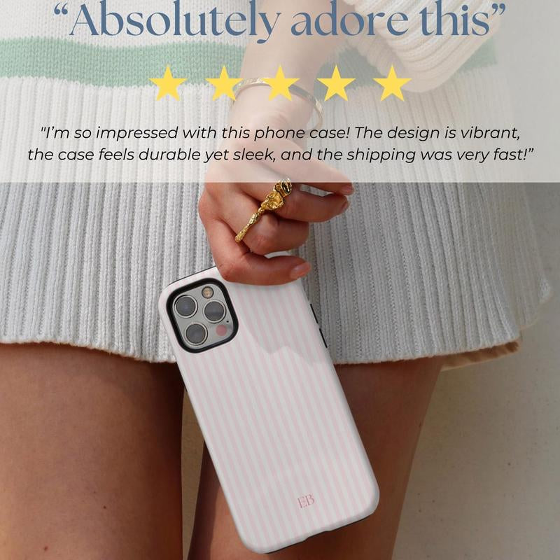 Personalized Pink Striped Phone Case - Custom Monogram for a Chic Summer Look