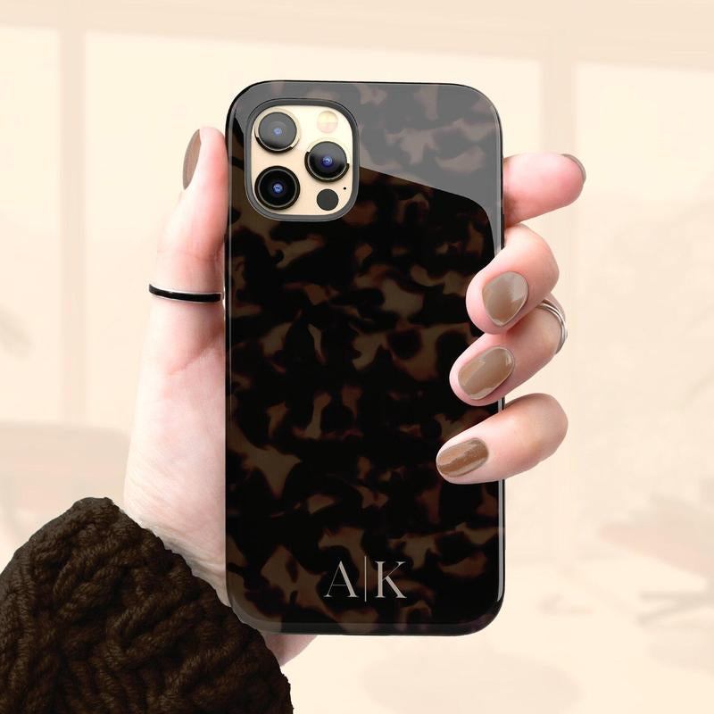 Elevate Your Style with a Personalized Tortoiseshell Phone Case Featuring Custom Initials