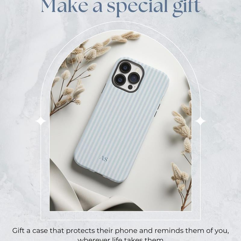 Personalized Blue Striped Phone Case - Custom Monogram Design for a Chic Summer Vibe